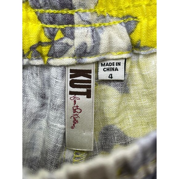 KUT FROM THE KLOTH shorts womens size 4 yellow floral linen pockets - Picture 5 of 6